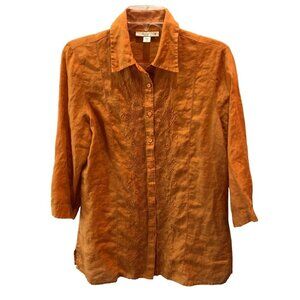 Coldwater Creek Womens Small Orange 3/4 Sleeve Button Up Blouse Shirt Size S